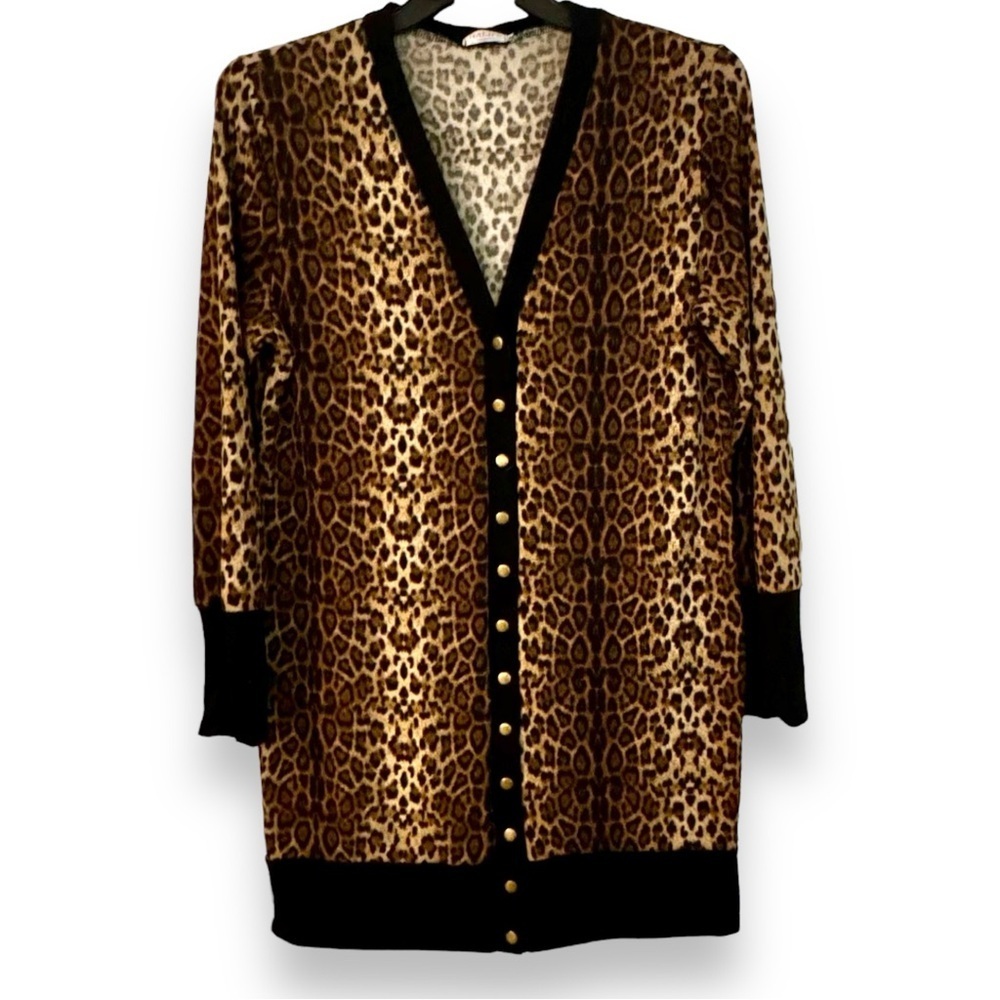 Hailife Size XL Animal Print Long Sleeve Snap Front Cardigan Sweater Coat - Picture 3 of 10